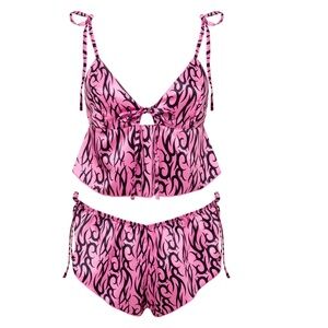 Bluebella x Ashley Williams Tattoo Print Luxury Satin Crop Cami and Short NWT